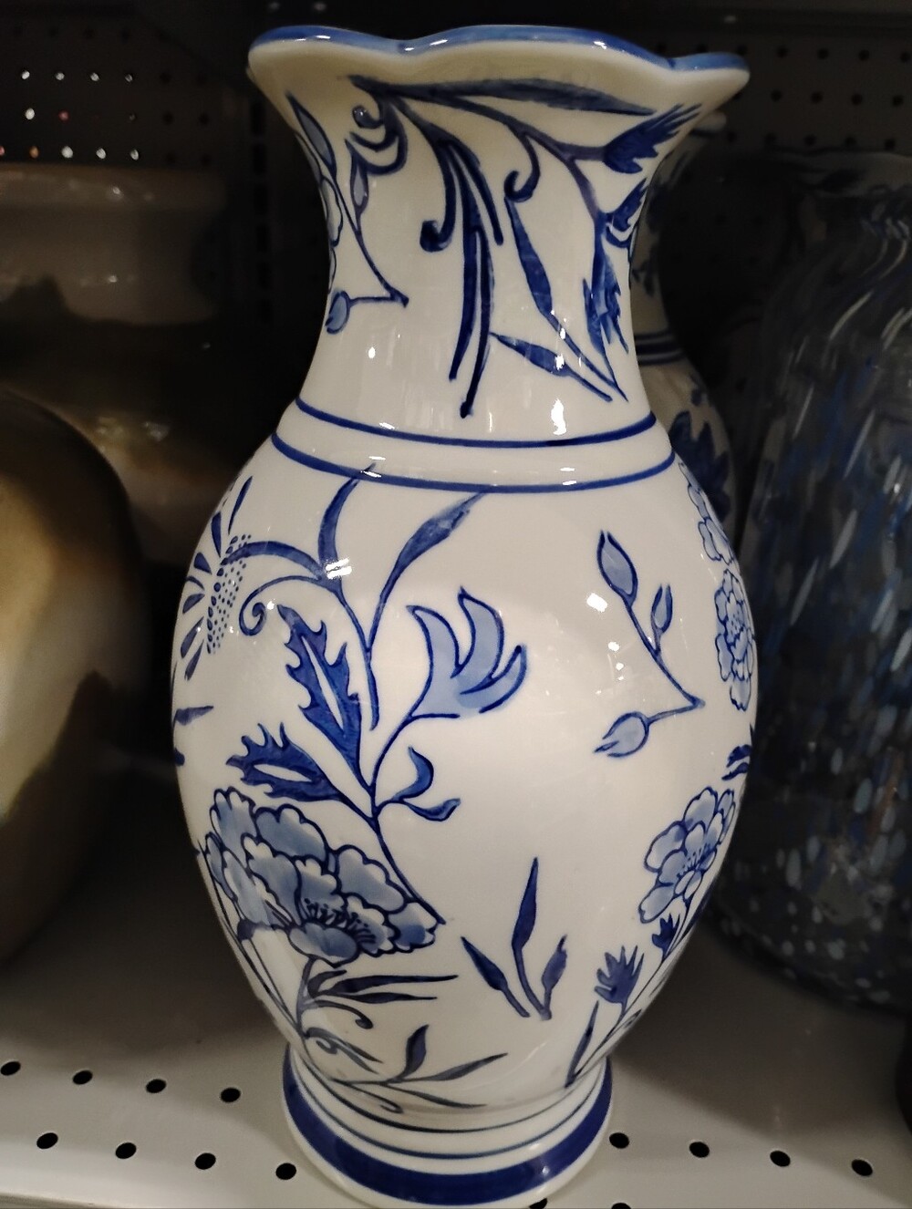New Blue & White Floral Ceramic Vase - Decorative Home Accent